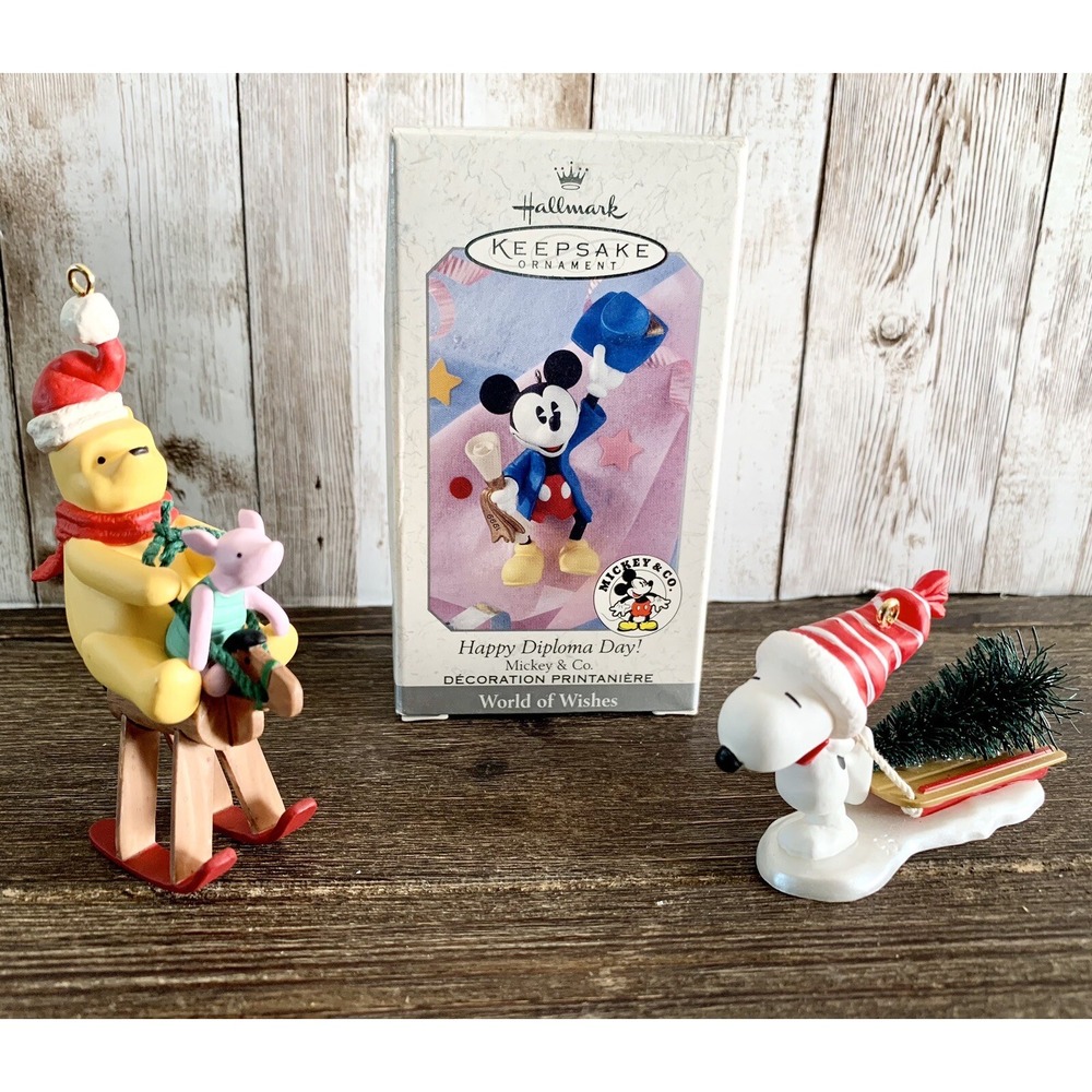 Vtg Lot of 3 Hallmark Keepsake Ornaments - Mickey Mouse-Winnie The Pooh-Snoopy
